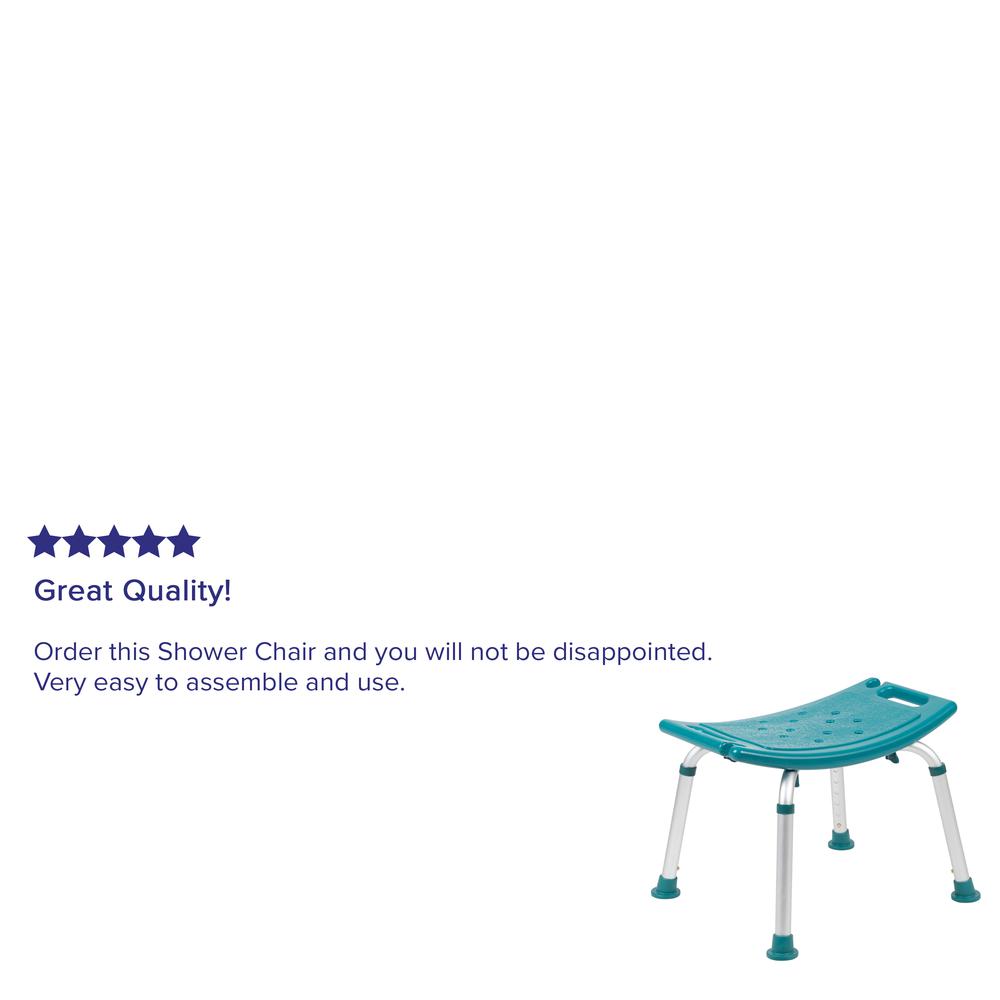 Tool-Free and Quick Assembly, 300 Lb. Capacity, Adjustable Teal Bath & Shower Chair with Non-slip Feet. Picture 14