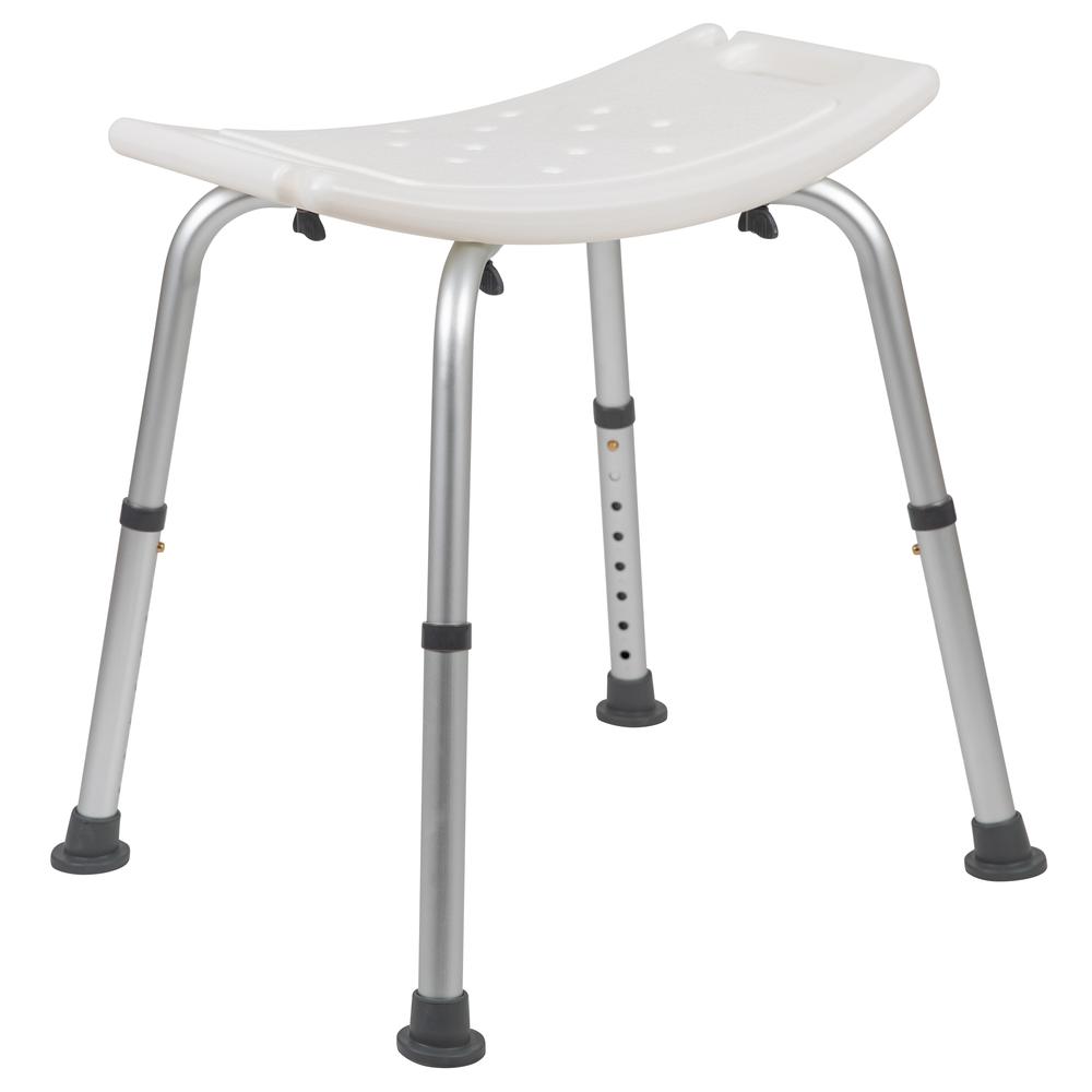 Tool-Free and Quick Assembly, 300 Lb. Capacity, Adjustable White Bath & Shower Chair with Non-slip Feet. Picture 5