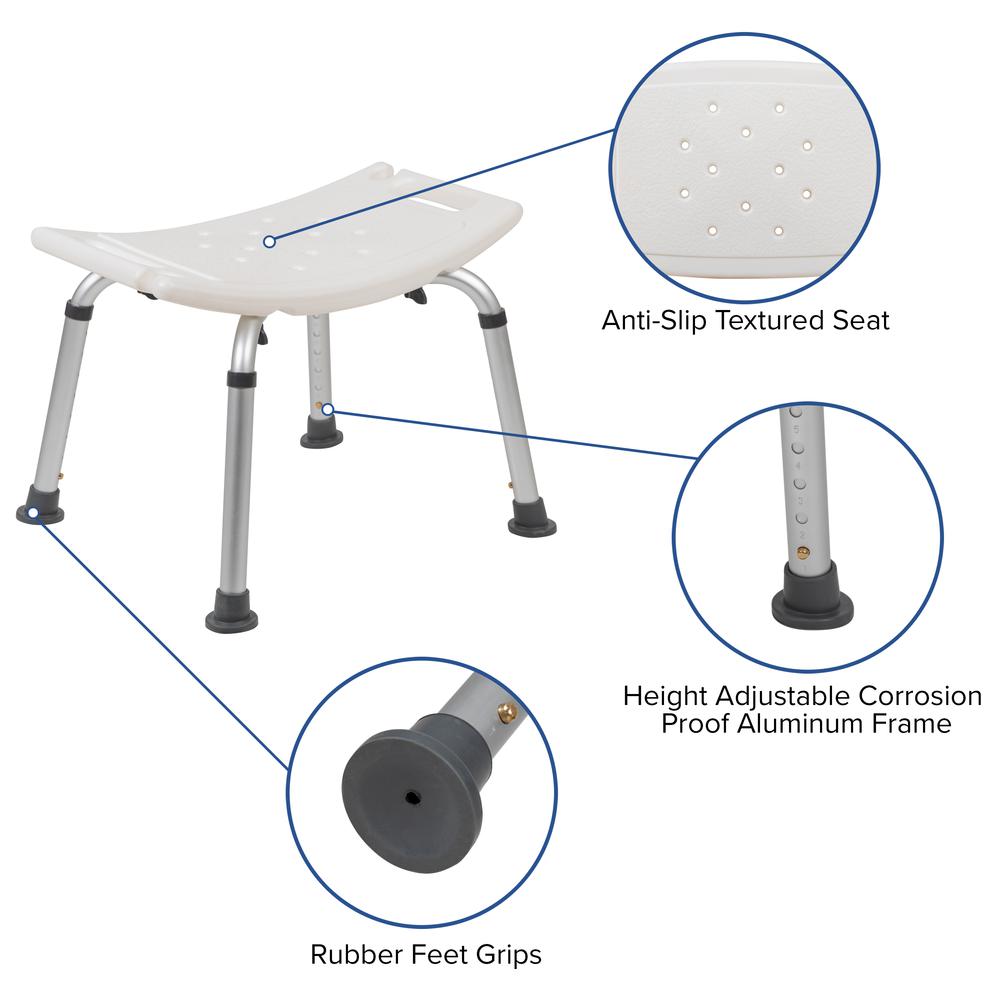 300 Lb. Capacity, Adjustable White Bath, Shower Chair with Non-slip Feet. Picture 4