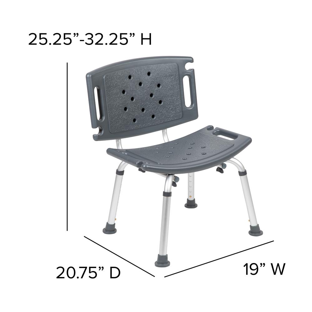 Tool-Free and Quick Assembly, 300 Lb. Capacity, Adjustable Gray Bath & Shower Chair with Extra Large Back. Picture 2