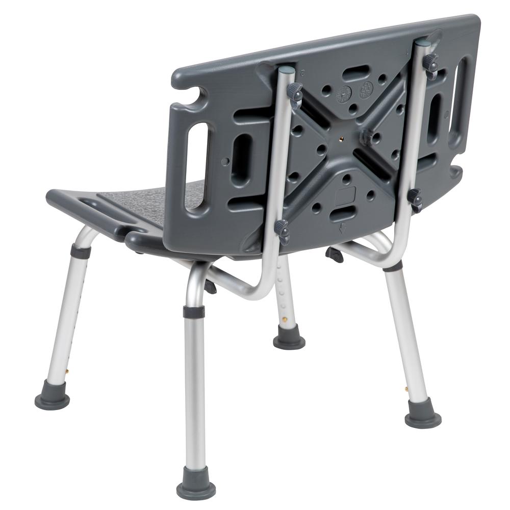 Tool-Free and Quick Assembly, 300 Lb. Capacity, Adjustable Gray Bath & Shower Chair with Extra Large Back. Picture 4