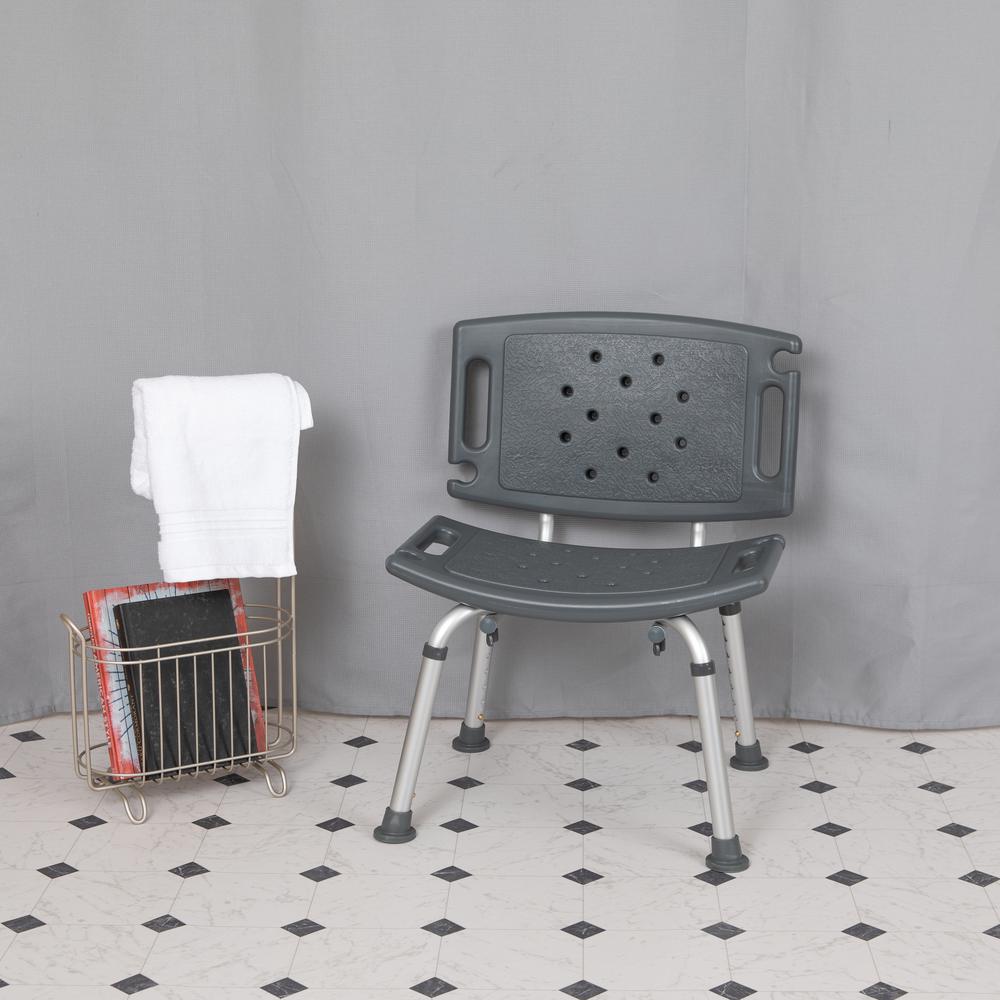 Tool-Free and Quick Assembly, 300 Lb. Capacity, Adjustable Gray Bath & Shower Chair with Extra Large Back. Picture 12