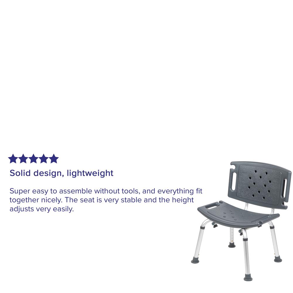 Tool-Free and Quick Assembly, 300 Lb. Capacity, Adjustable Gray Bath & Shower Chair with Extra Large Back. Picture 14
