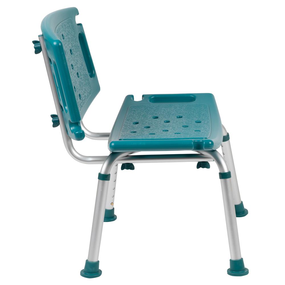 Tool-Free and Quick Assembly, 300 Lb. Capacity, Adjustable Teal Bath & Shower Chair with Extra Large Back. Picture 4