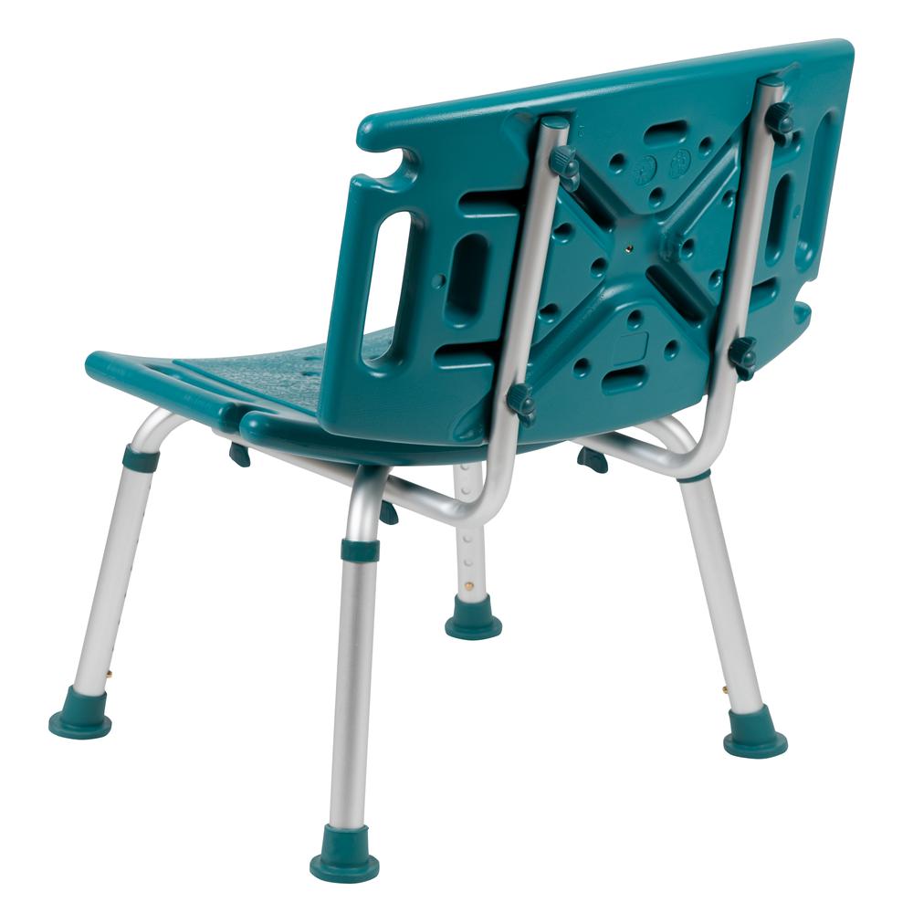 Tool-Free and Quick Assembly, 300 Lb. Capacity, Adjustable Teal Bath & Shower Chair with Extra Large Back. Picture 5