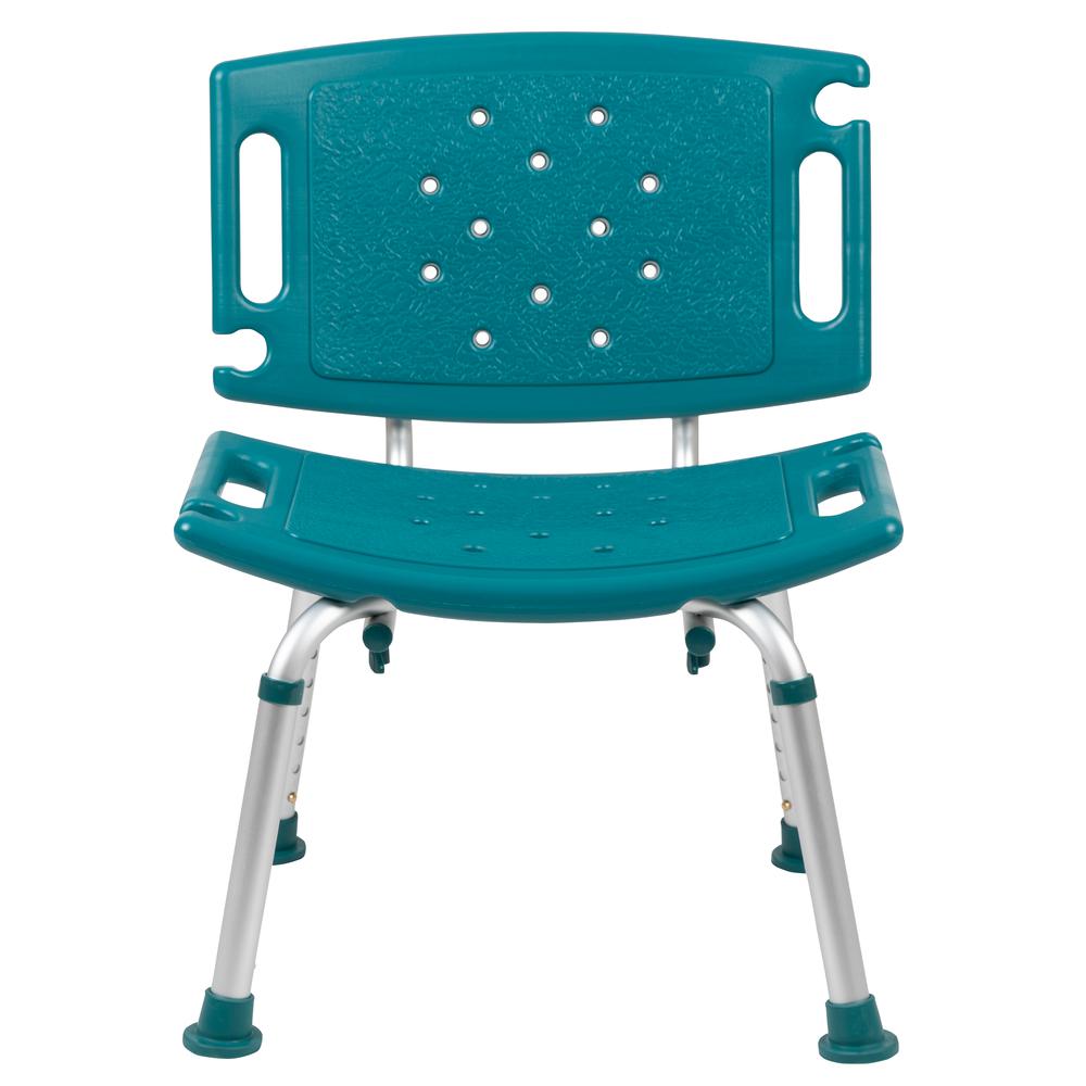 Tool-Free and Quick Assembly, 300 Lb. Capacity, Adjustable Teal Bath & Shower Chair with Extra Large Back. Picture 6
