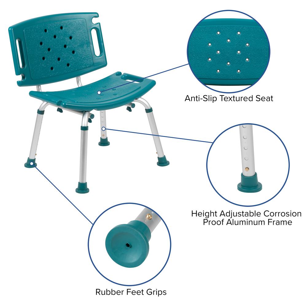 300 Lb. Capacity, Adjustable Teal Bath, Shower Chair with Extra Large Back. Picture 4