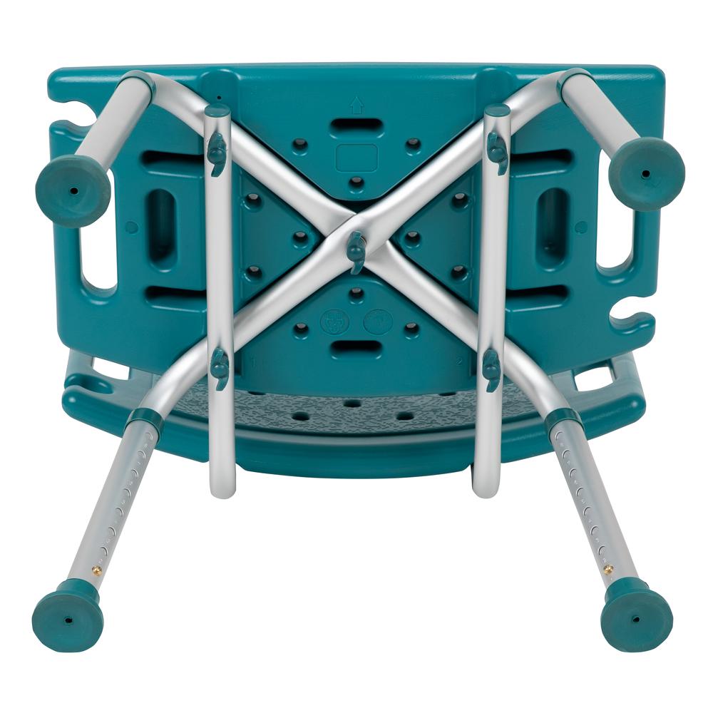 Tool-Free and Quick Assembly, 300 Lb. Capacity, Adjustable Teal Bath & Shower Chair with Extra Large Back. Picture 9