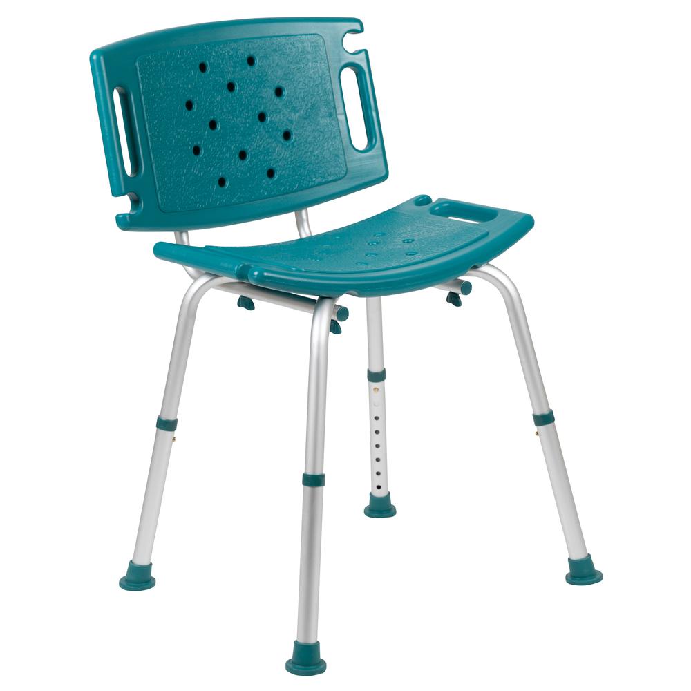 Tool-Free and Quick Assembly, 300 Lb. Capacity, Adjustable Teal Bath & Shower Chair with Extra Large Back. Picture 12
