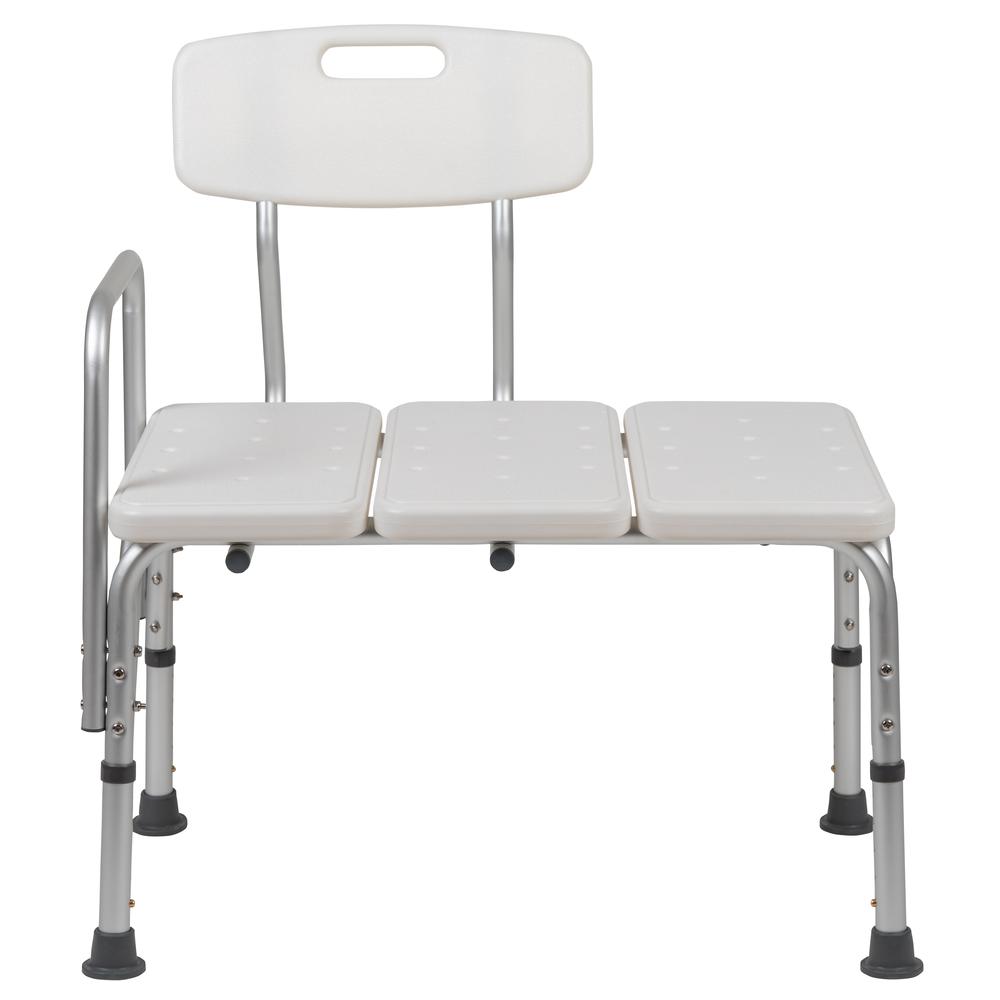 300 Lb. Capacity, Adjustable White Bath & Shower Transfer Bench with Back and Side Arm. Picture 6