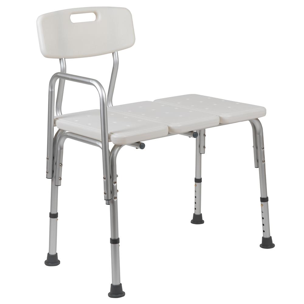 300 Lb. Capacity, Adjustable White Bath & Shower Transfer Bench with Back and Side Arm. Picture 12