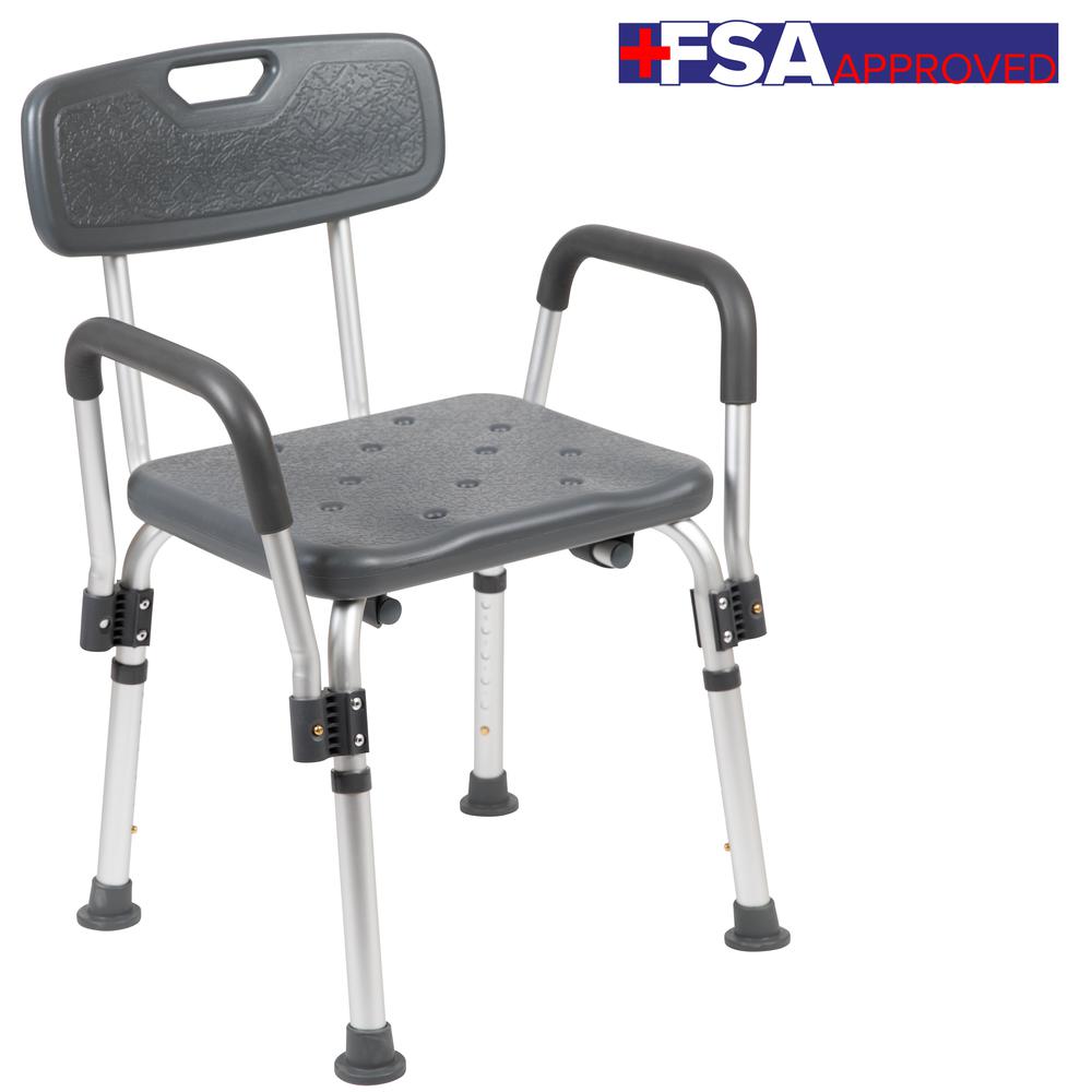 300 Lb. Capacity, Adjustable Gray Bath & Shower Chair with Depth Adjustable Back. Picture 5