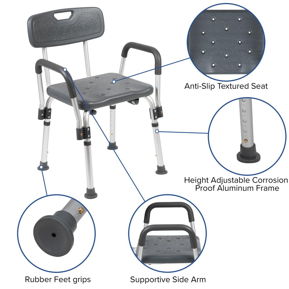 300 Lb. Capacity, Adjustable Gray Bath & Shower Chair with Depth Adjustable Back. Picture 4