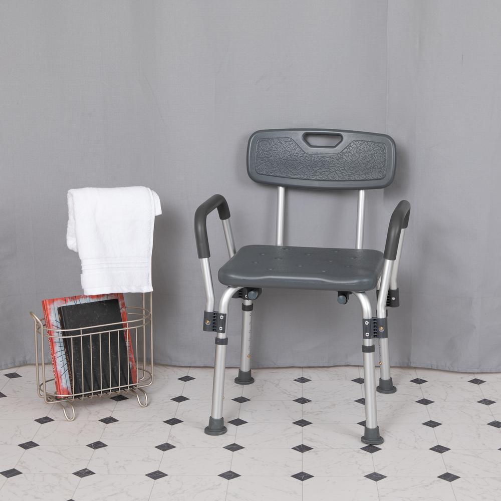 300 Lb. Capacity, Adjustable Gray Bath & Shower Chair with Depth Adjustable Back. Picture 13