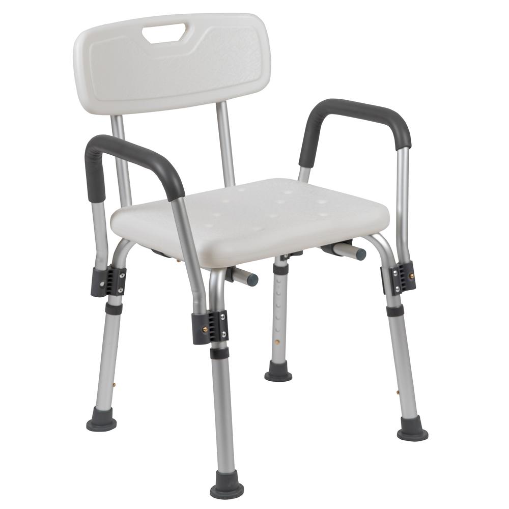 300 Lb. Capacity, Adjustable White Bath & Shower Chair with Depth Adjustable Back. Picture 1