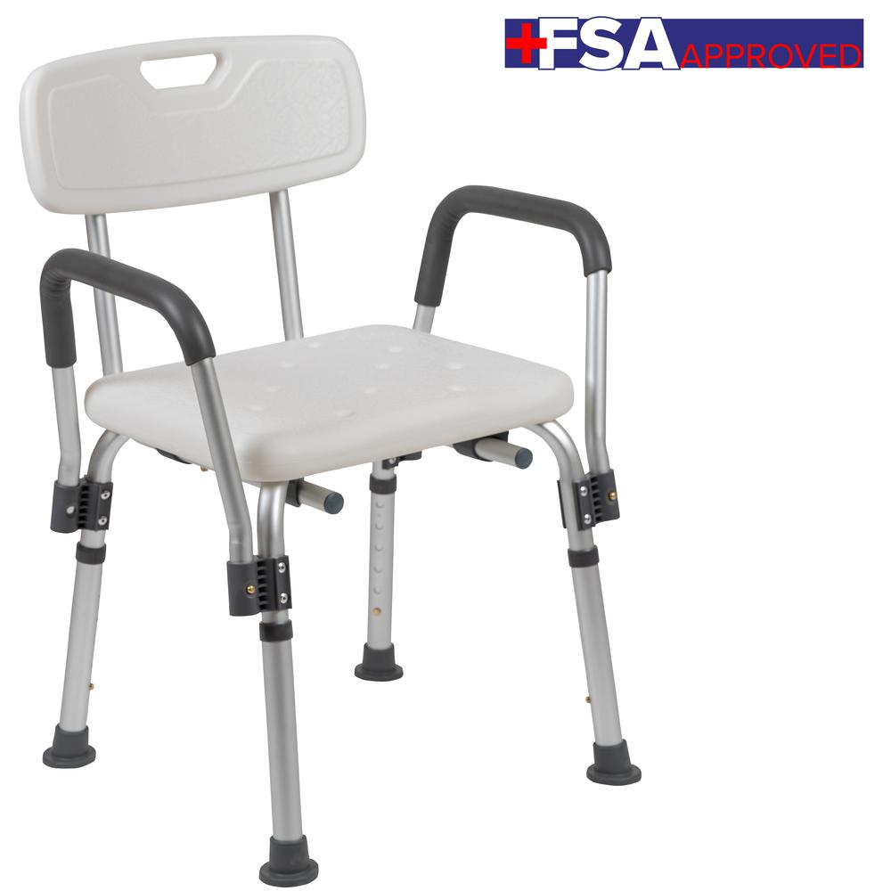300 Lb. Capacity, Adjustable White Bath & Shower Chair with Depth Adjustable Back. Picture 2