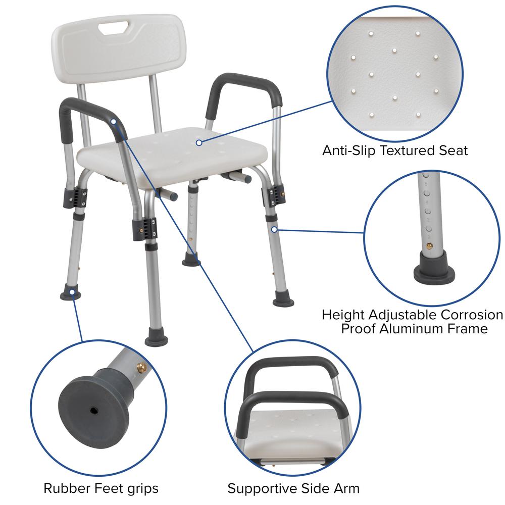 300 Lb. Capacity, Adjustable White Bath, Shower Chair with Depth Adjustable Back. Picture 4