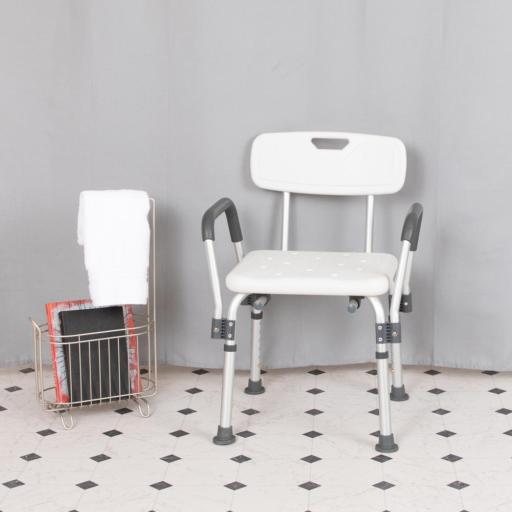 300 Lb. Capacity, Adjustable White Bath & Shower Chair with Depth Adjustable Back. Picture 13