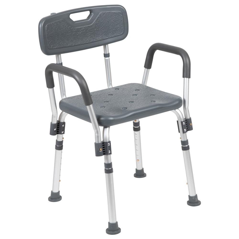 300 Lb. Capacity Adjustable Gray Bath, Shower Chair with Quick Release Back. Picture 1