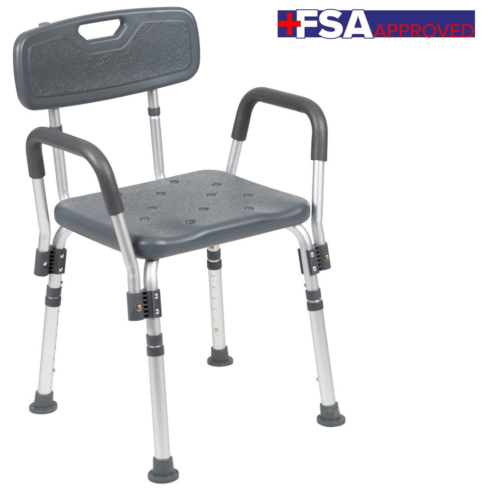 300 Lb. Capacity Adjustable Gray Bath, Shower Chair with Quick Release Back. Picture 5