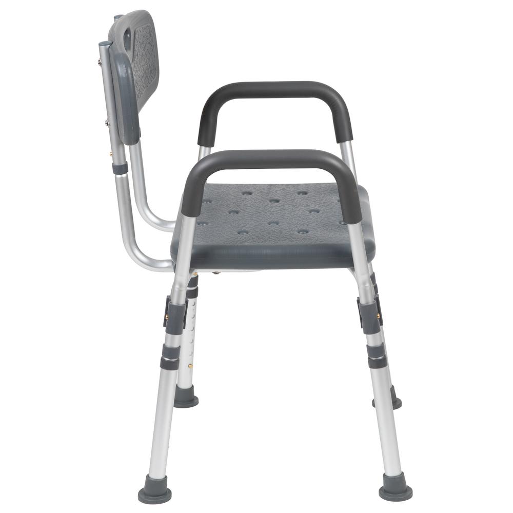 300 Lb. Capacity, Adjustable Gray Bath & Shower Chair with Quick Release Back & Arms. Picture 4