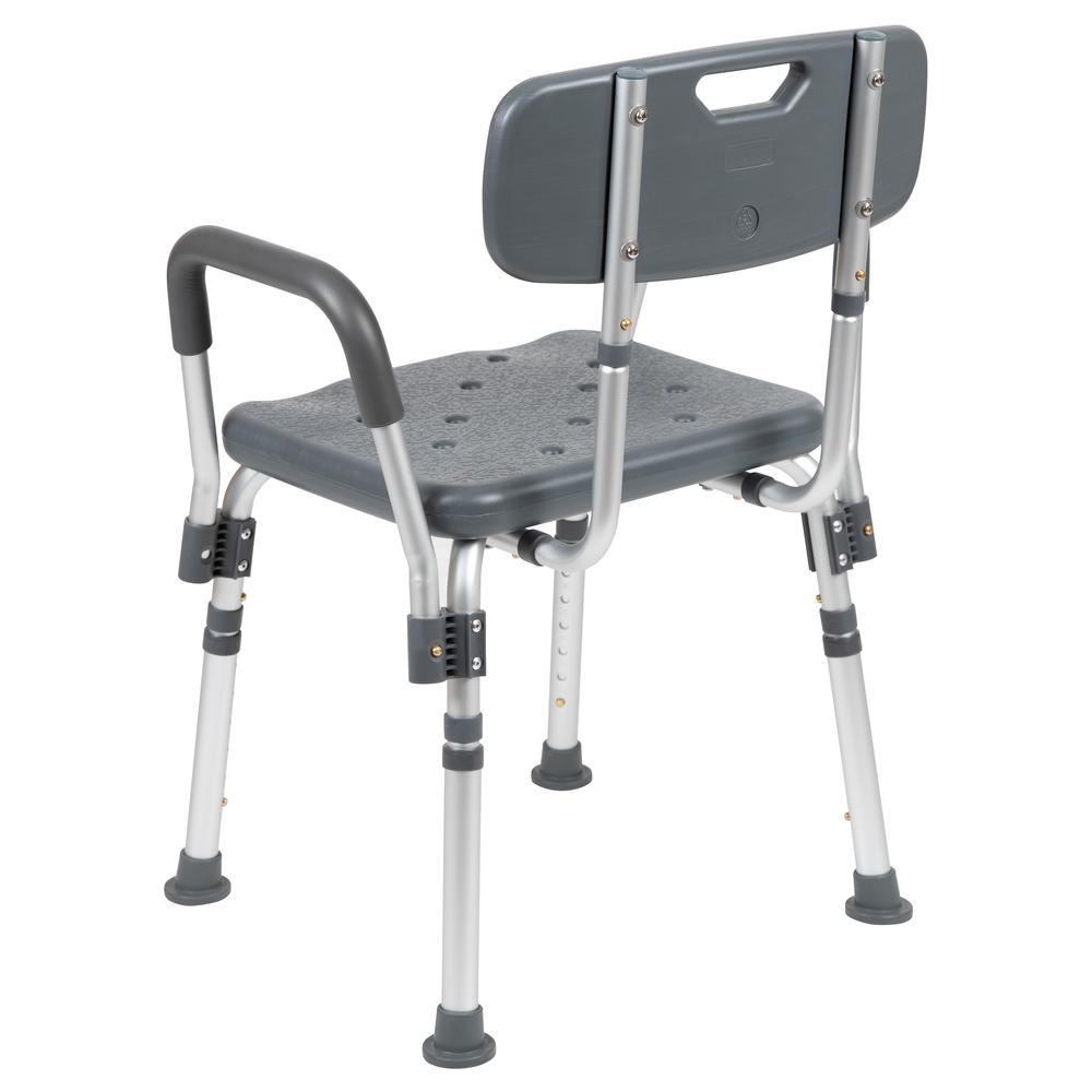 300 Lb. Capacity, Adjustable Gray Bath & Shower Chair with Quick Release Back & Arms. Picture 5