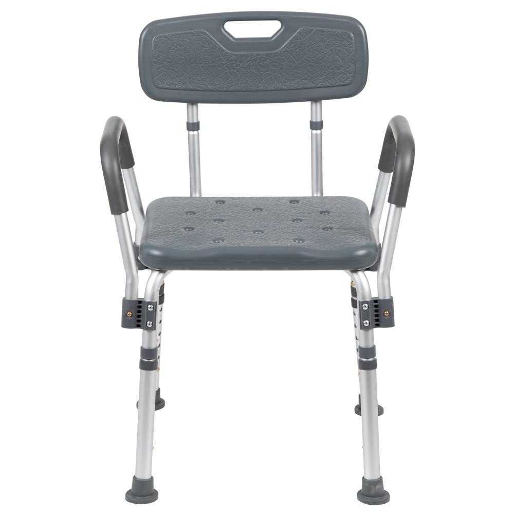 300 Lb. Capacity, Adjustable Gray Bath & Shower Chair with Quick Release Back & Arms. Picture 6