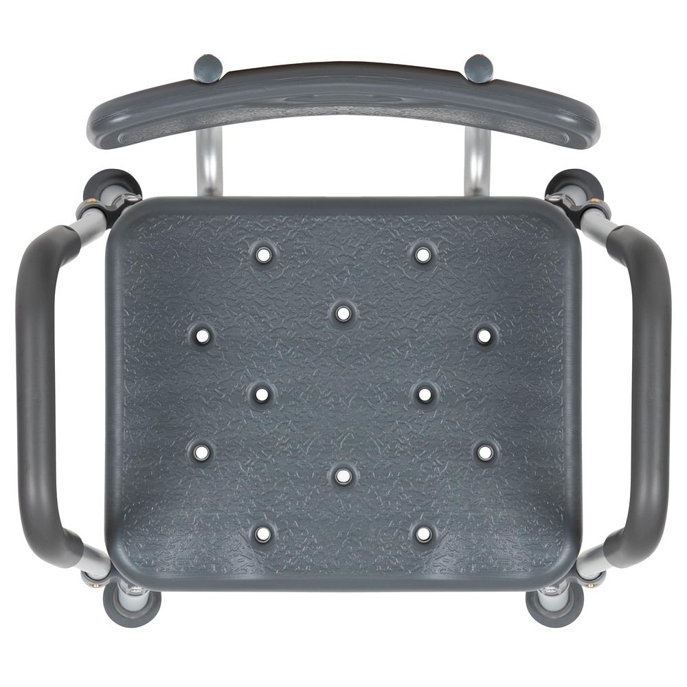 300 Lb. Capacity, Adjustable Gray Bath & Shower Chair with Quick Release Back & Arms. Picture 8