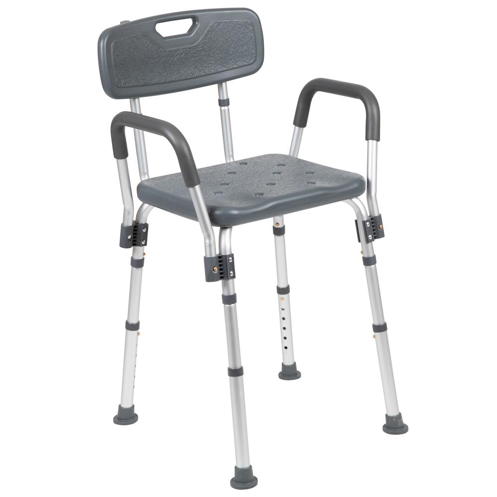 300 Lb. Capacity, Adjustable Gray Bath & Shower Chair with Quick Release Back & Arms. Picture 12