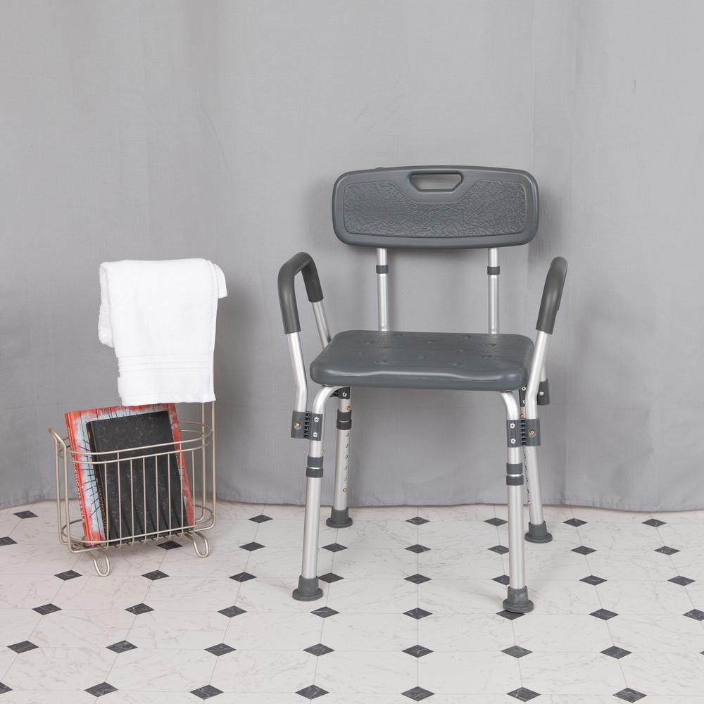 300 Lb. Capacity Adjustable Gray Bath, Shower Chair with Quick Release Back. Picture 3