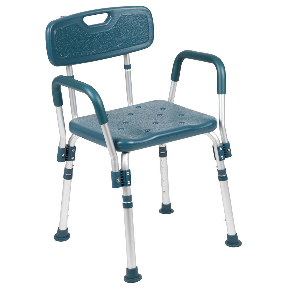 300 Lb. Capacity Adjustable Navy Bath, Shower Chair with Quick Release Back. Picture 1