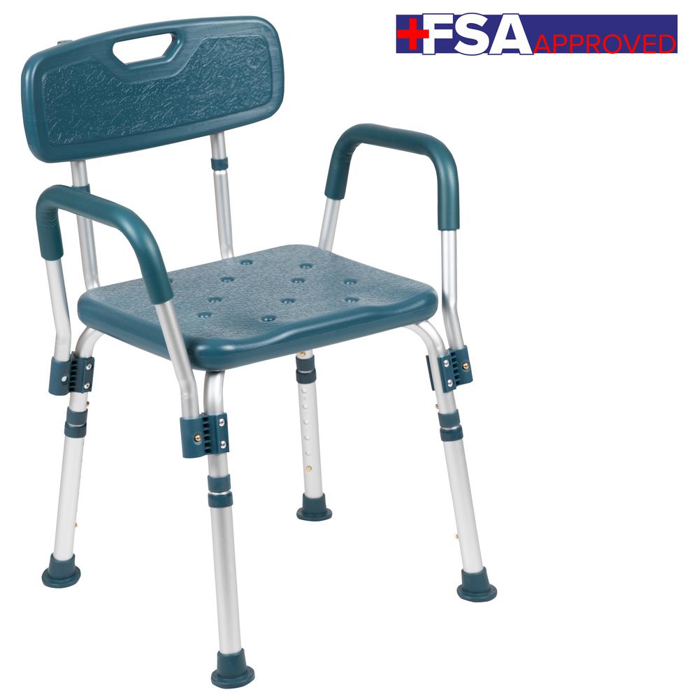 300 Lb. Capacity, Adjustable Navy Bath & Shower Chair with Quick Release Back & Arms. Picture 2
