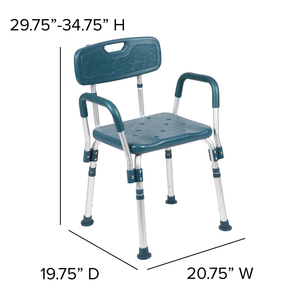 300 Lb. Capacity, Adjustable Navy Bath & Shower Chair with Quick Release Back & Arms. Picture 3