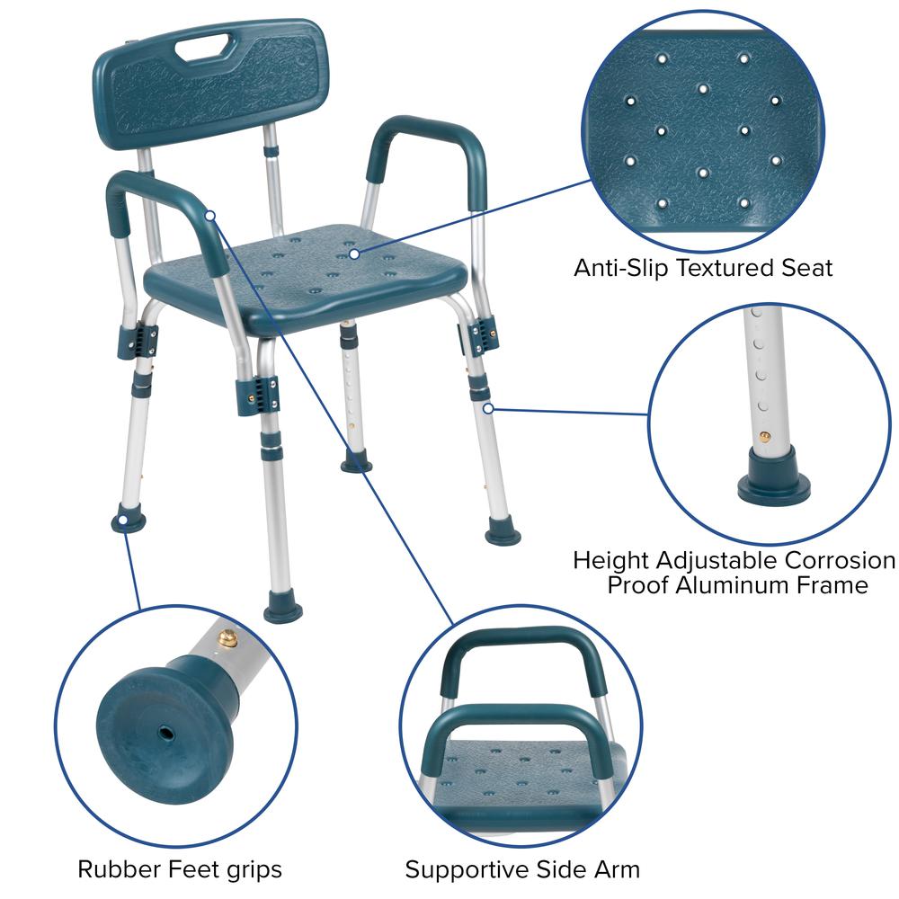 300 Lb. Capacity, Adjustable Navy Bath & Shower Chair with Quick Release Back & Arms. Picture 7