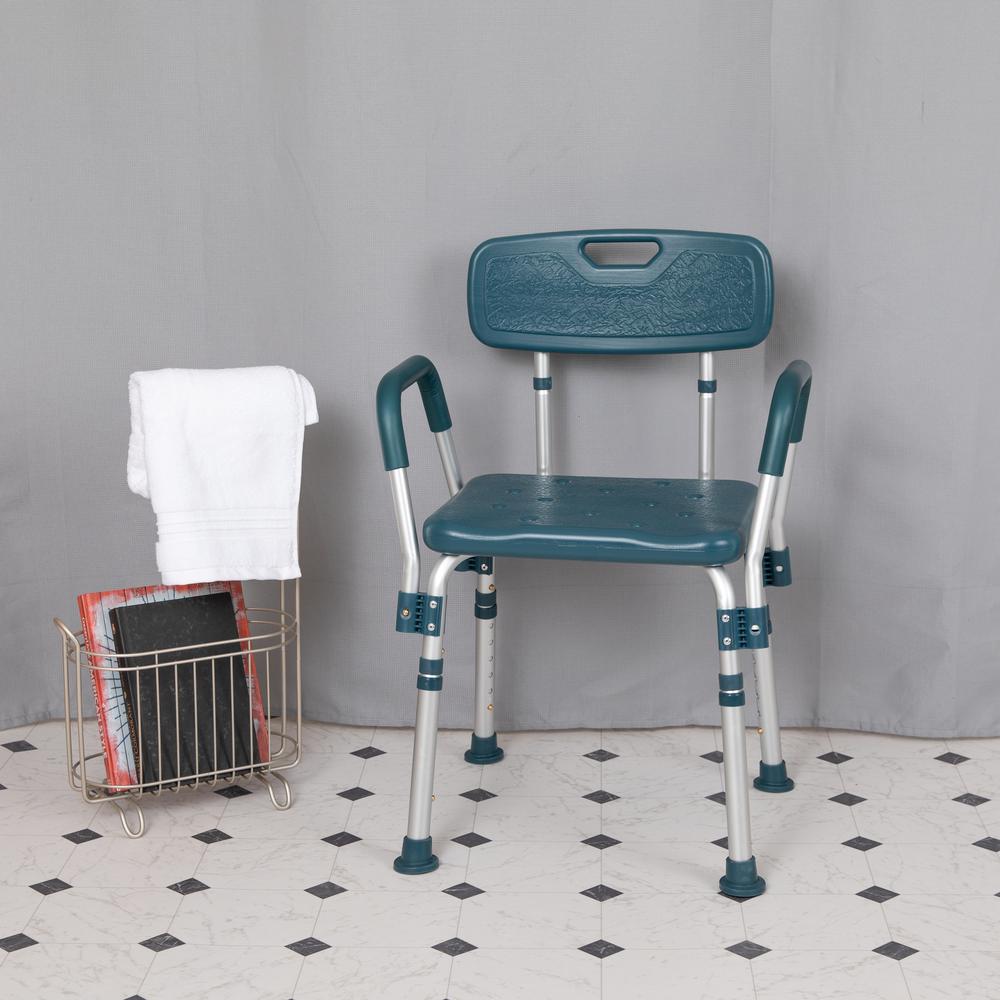 300 Lb. Capacity Adjustable Navy Bath, Shower Chair with Quick Release Back. Picture 3