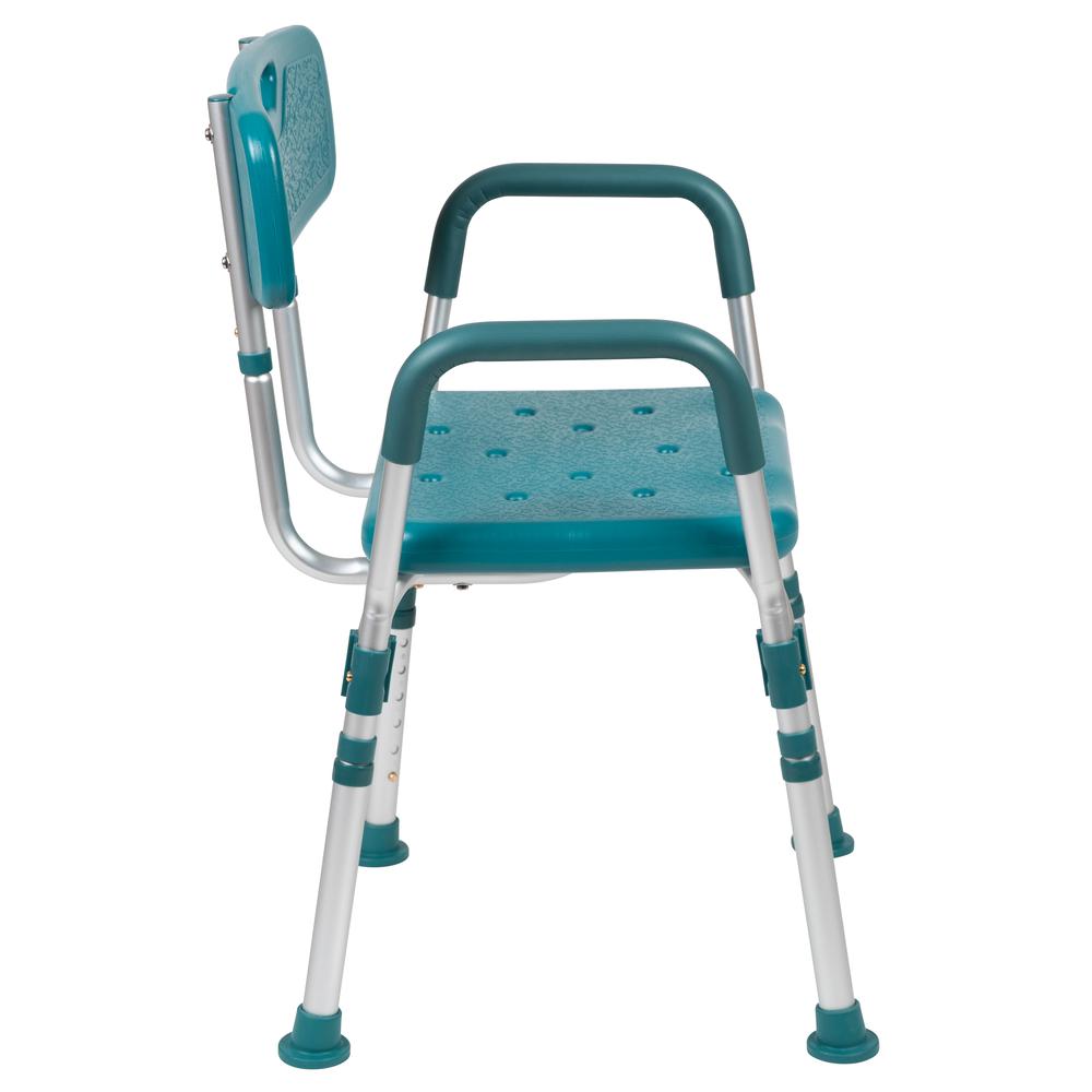 300 Lb. Capacity, Adjustable Teal Bath & Shower Chair with Quick Release Back & Arms. Picture 4