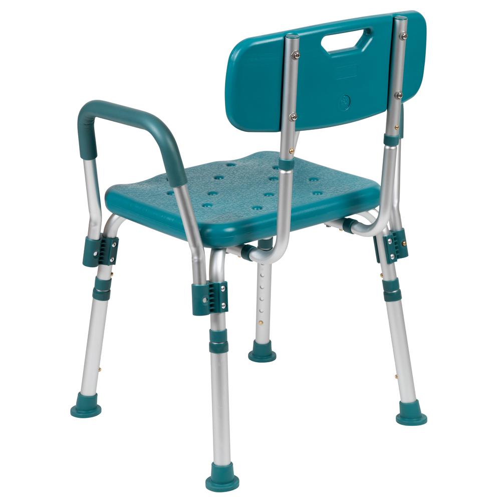 300 Lb. Capacity, Adjustable Teal Bath & Shower Chair with Quick Release Back & Arms. Picture 5
