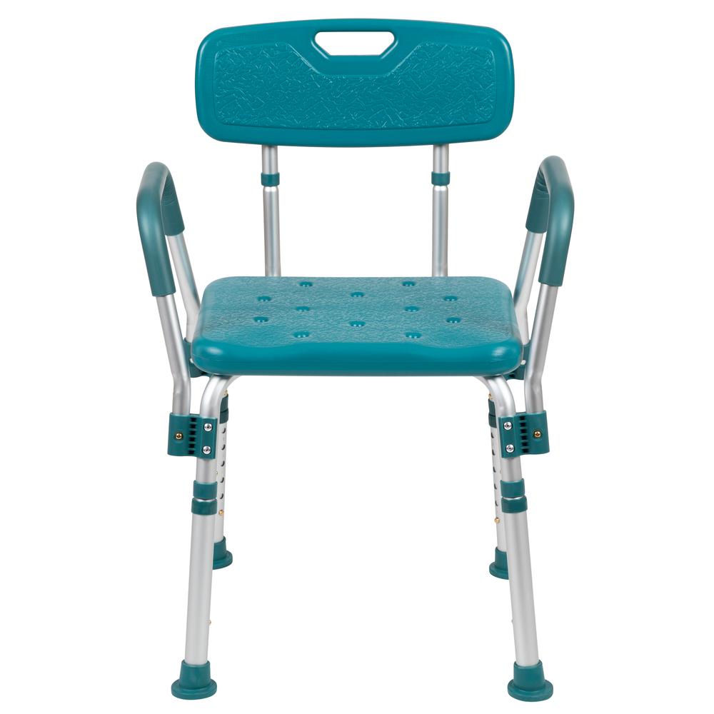300 Lb. Capacity, Adjustable Teal Bath & Shower Chair with Quick Release Back & Arms. Picture 6