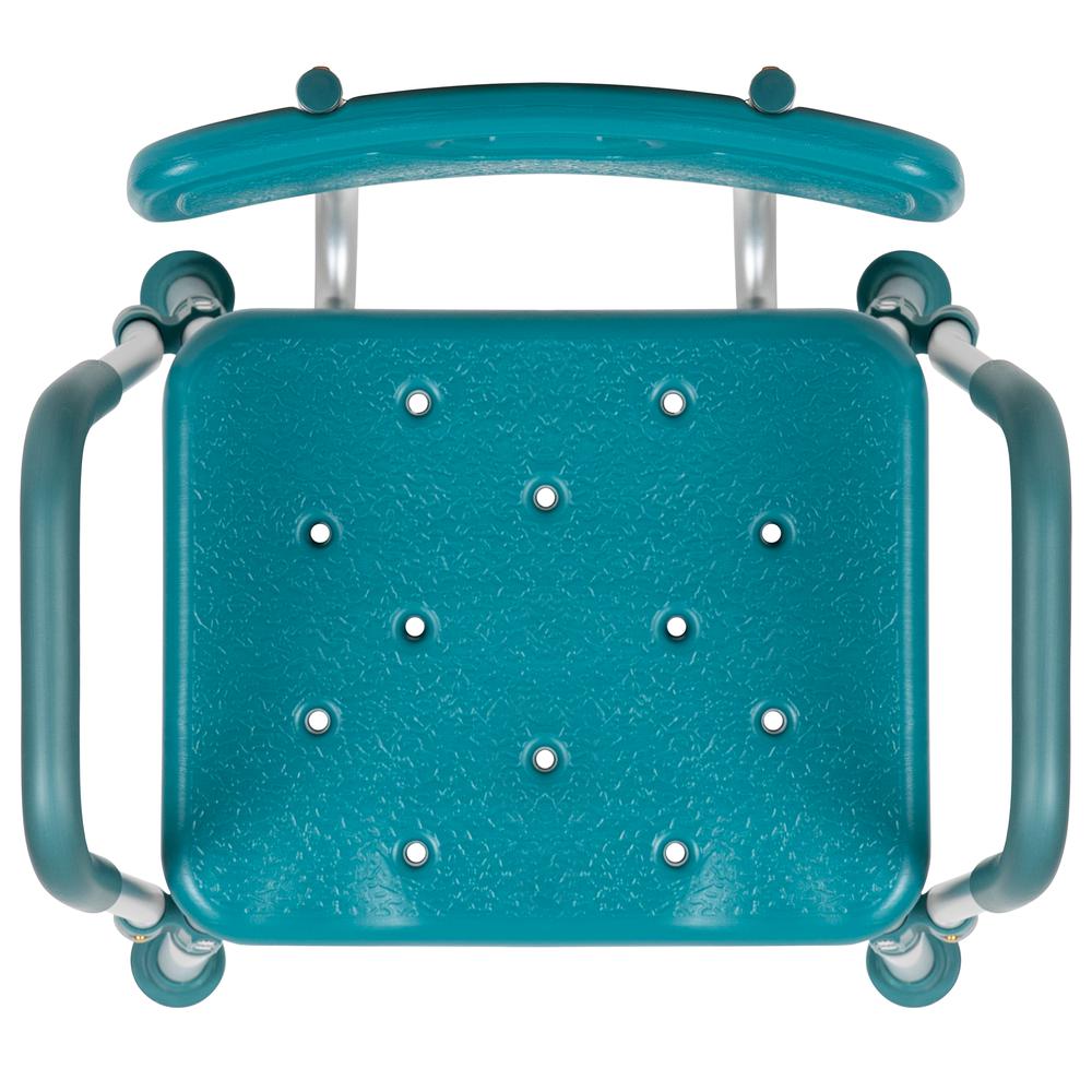 300 Lb. Capacity, Adjustable Teal Bath & Shower Chair with Quick Release Back & Arms. Picture 8