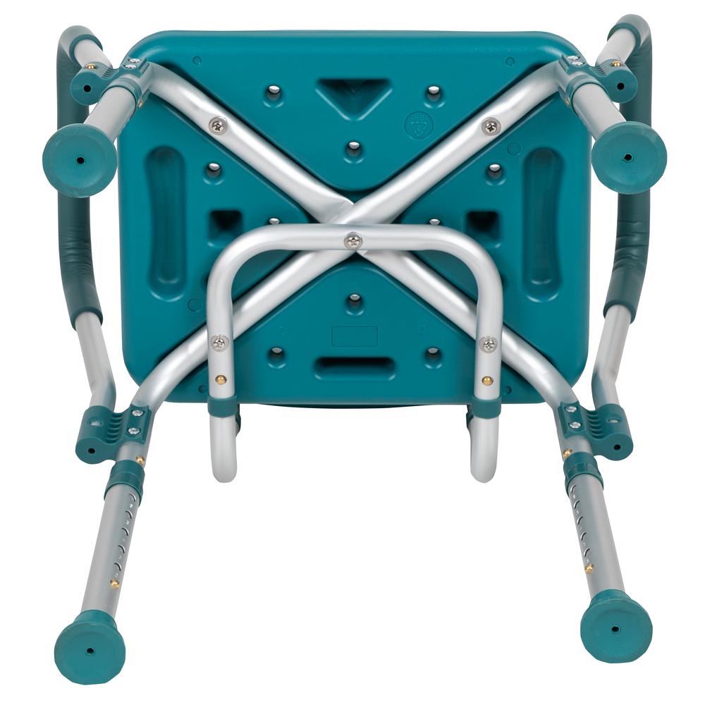 300 Lb. Capacity, Adjustable Teal Bath & Shower Chair with Quick Release Back & Arms. Picture 9