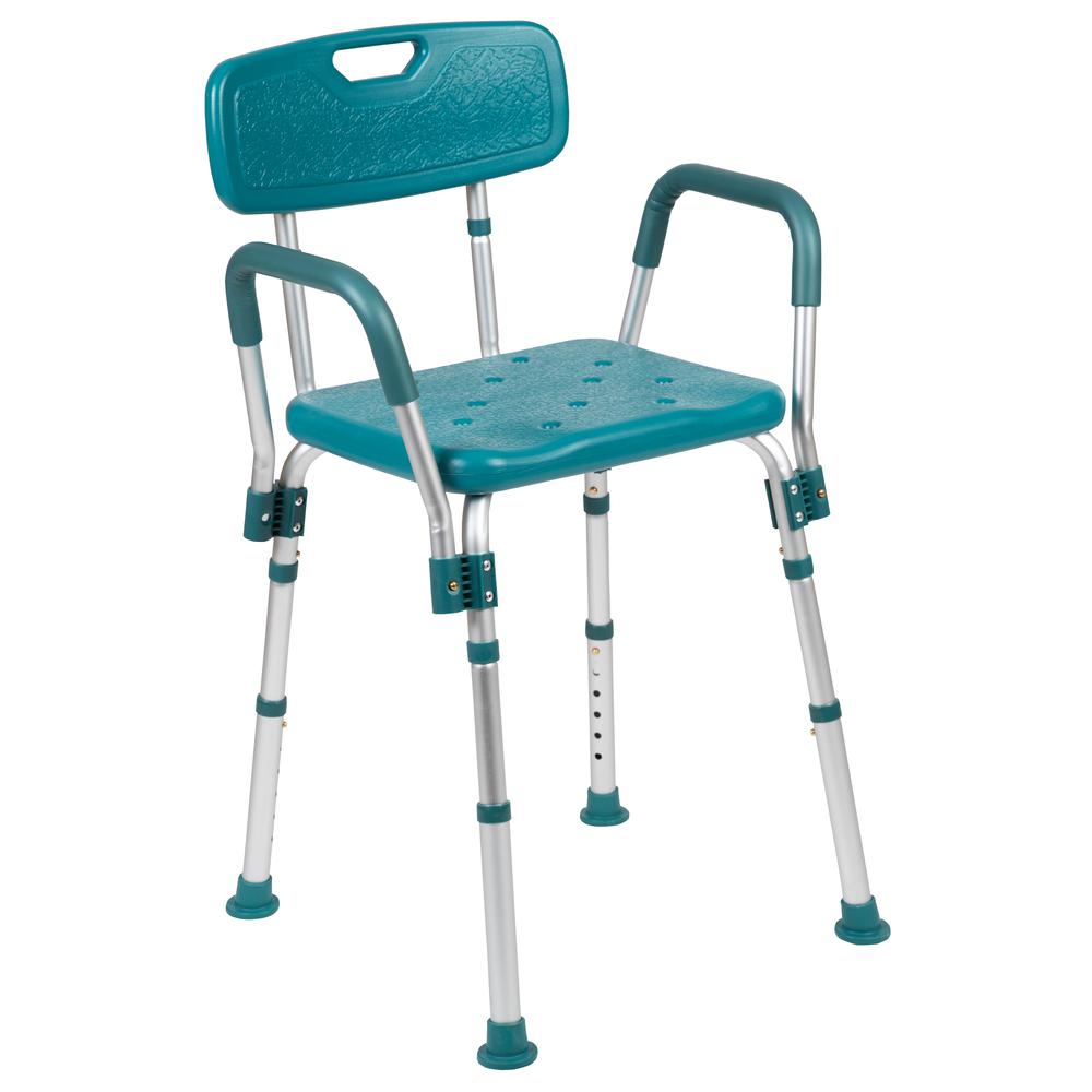 300 Lb. Capacity, Adjustable Teal Bath & Shower Chair with Quick Release Back & Arms. Picture 12