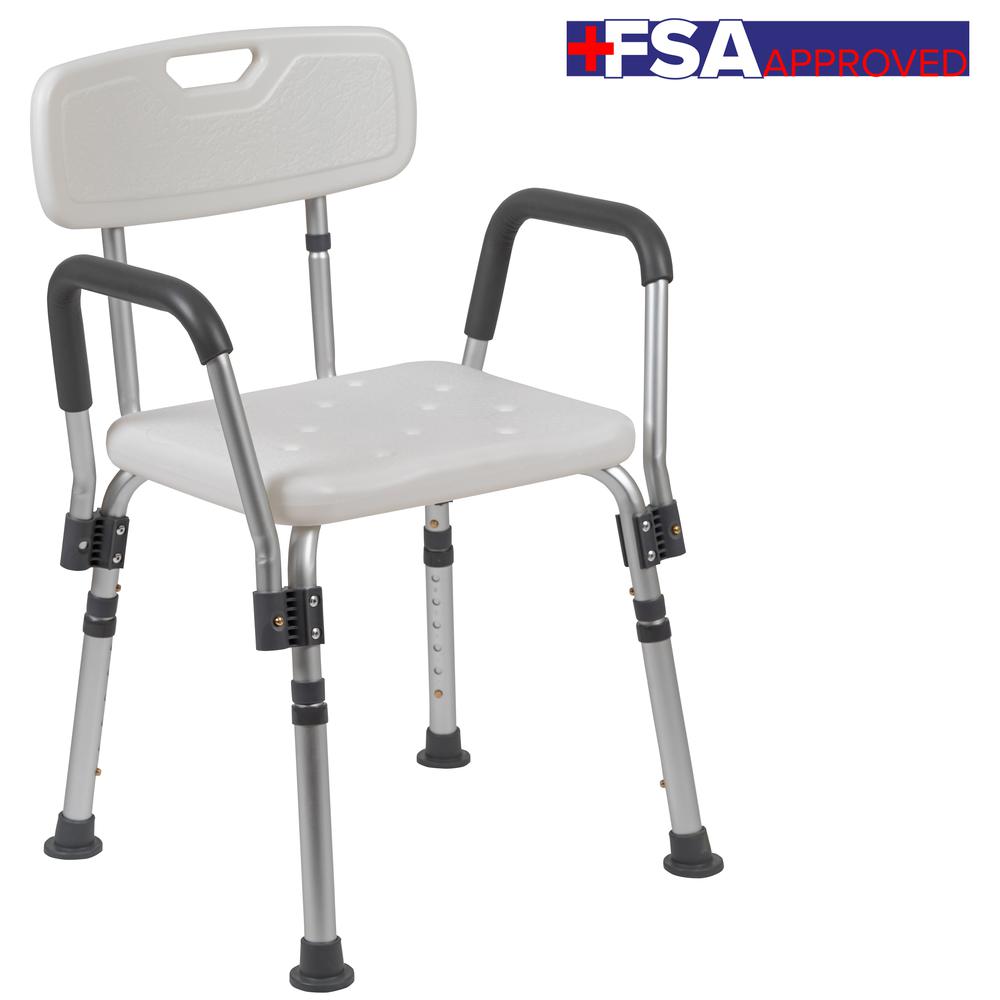 300 Lb. Capacity, Adjustable White Bath & Shower Chair with Quick Release Back & Arms. Picture 2