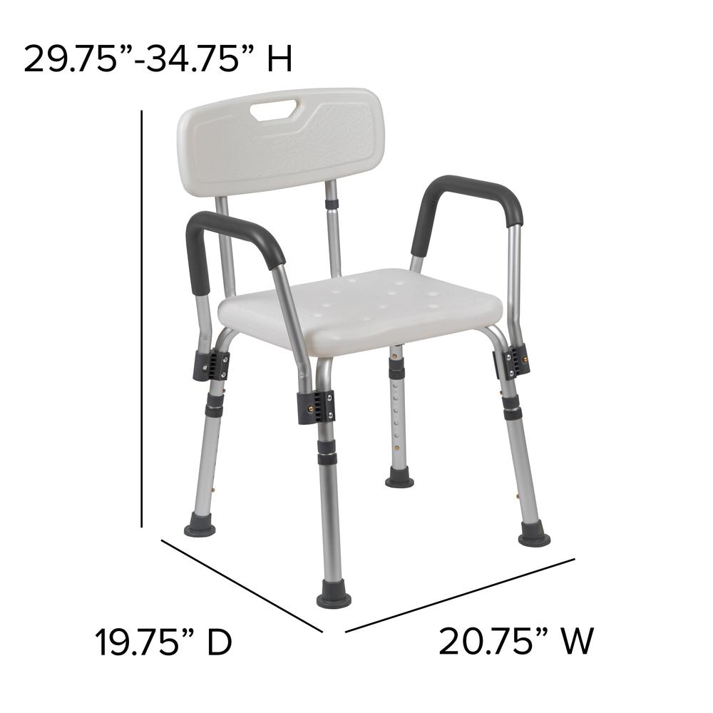 300 Lb. Capacity, Adjustable White Bath & Shower Chair with Quick Release Back & Arms. Picture 3