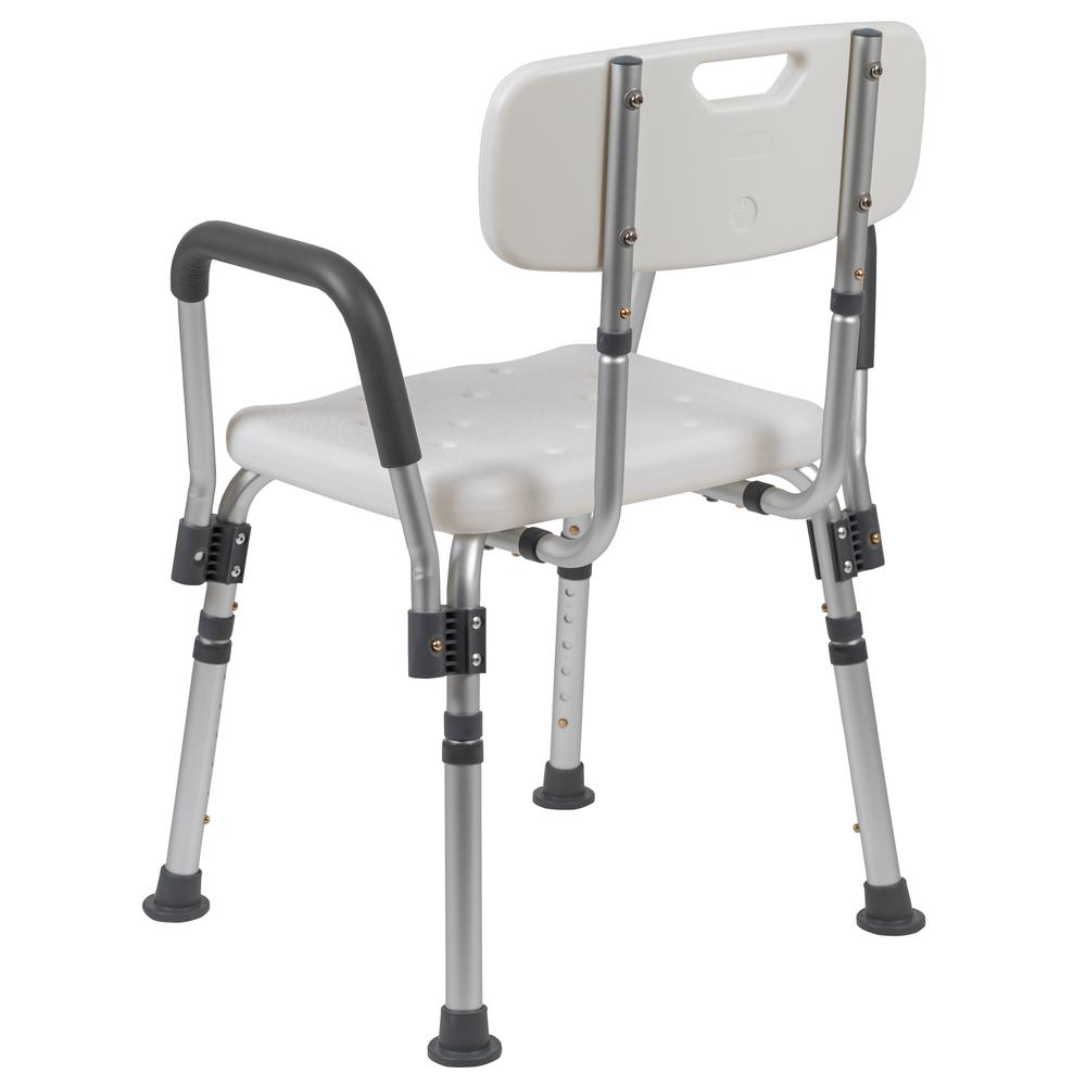 300 Lb. Capacity, Adjustable White Bath & Shower Chair with Quick Release Back & Arms. Picture 5