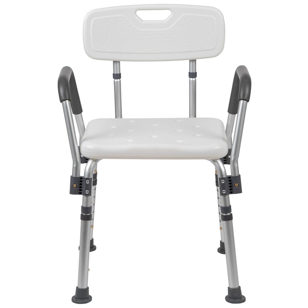 300 Lb. Capacity, Adjustable White Bath & Shower Chair with Quick Release Back & Arms. Picture 6
