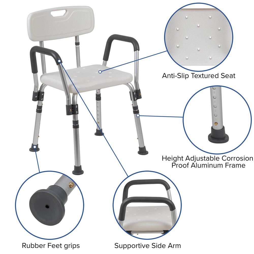 300 Lb. Capacity, Adjustable White Bath & Shower Chair with Quick Release Back & Arms. Picture 7