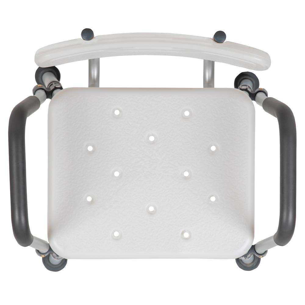 300 Lb. Capacity, Adjustable White Bath & Shower Chair with Quick Release Back & Arms. Picture 8