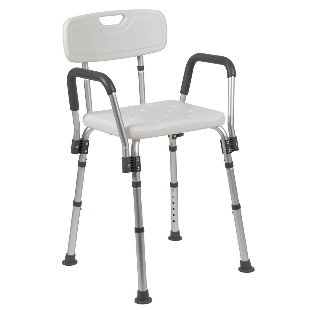 300 Lb. Capacity, Adjustable White Bath & Shower Chair with Quick Release Back & Arms. Picture 12