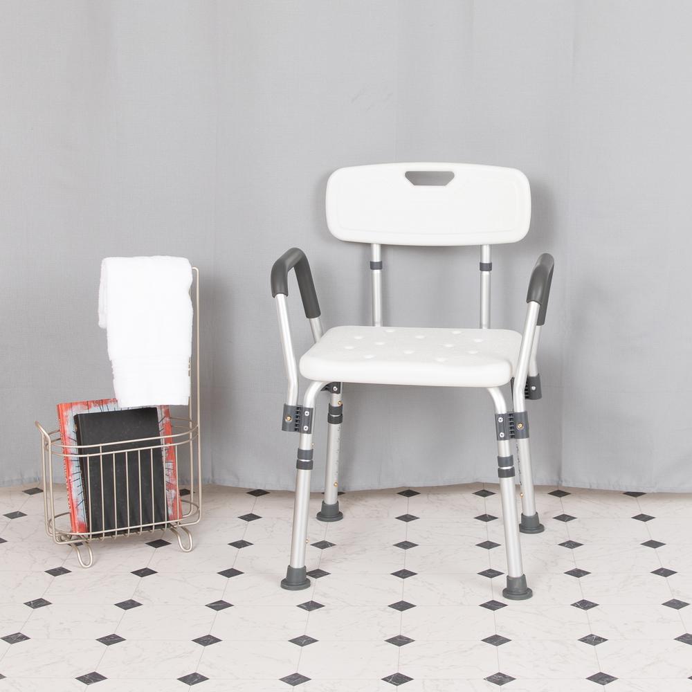 300 Lb. Capacity, Adjustable White Bath & Shower Chair with Quick Release Back & Arms. Picture 13