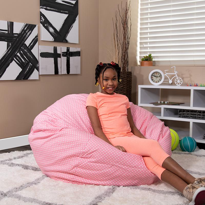 Oversized Light Pink Dot Bean Bag Chair for Kids and Adults. Picture 2